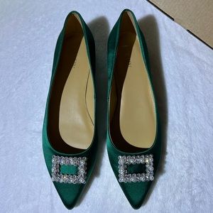 POINTY-TOE FLATS WITH CRYSTAL BUCKLE - GREEN